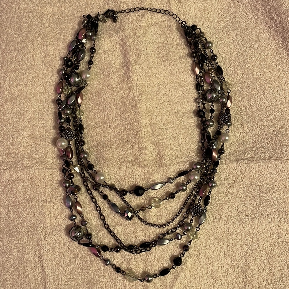 Lia Sophia pink, silver black and white beaded necklace. Brand new still in box